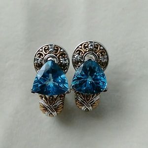 Michael Valitutti Trillion Blue Topaz Statement Earrings